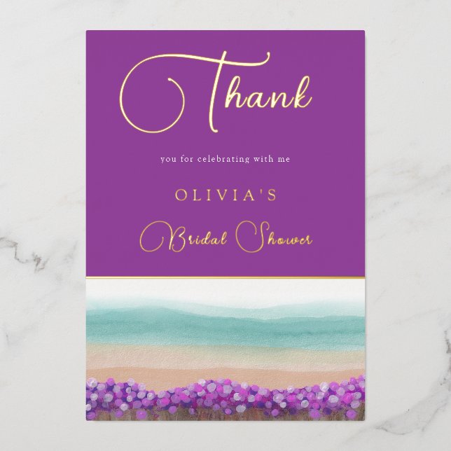 Azure Coast in Bloom Bridal Shower Thank You Card (Front)