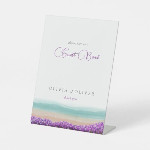 Azure Coast in Bloom Wedding Guest Book Pedestal Sign