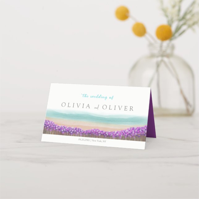 Azure Coast in Bloom Wedding Place Card (Front)