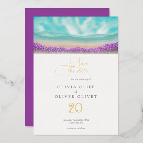 Azure Coast in Bloom Wedding Save The Date Foil Invitation