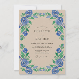 Azure Cobalt Petal Wedding Invitation