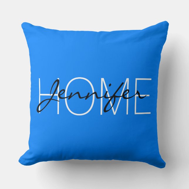 Azure color home monogram throw pillow (Front)