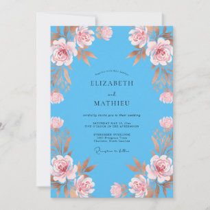 Azure Copper Petal Wedding Invitation