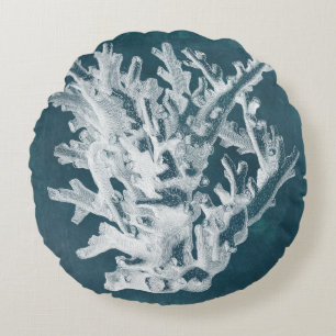 Azure Coral I Round Pillow