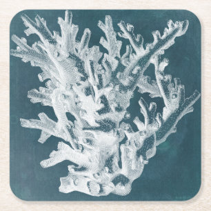 Azure Coral I Square Paper Coaster