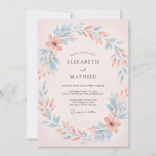 Azure Coral Wreath Wedding Invitation