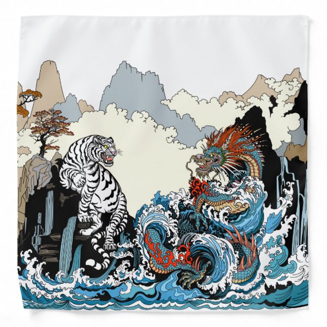 Azure Dragon and White Tiger. Illustration Bandana (Front)