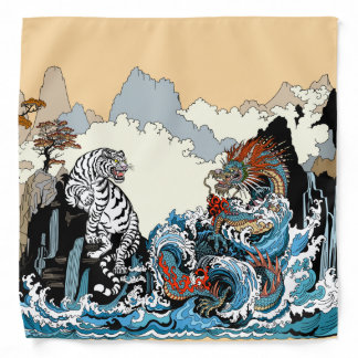 Azure Dragon and White Tiger. Illustration Bandana