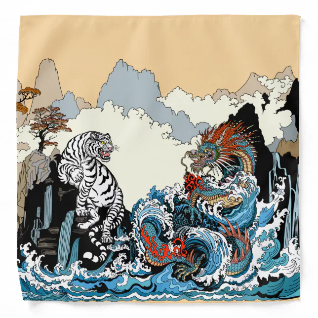 white.tigerページ デパコス まとめ売り Azure Dragon and White Tiger. Illustration Bandana | Zazzle