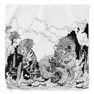 Azure Dragon and White Tiger. Illustration Bandana