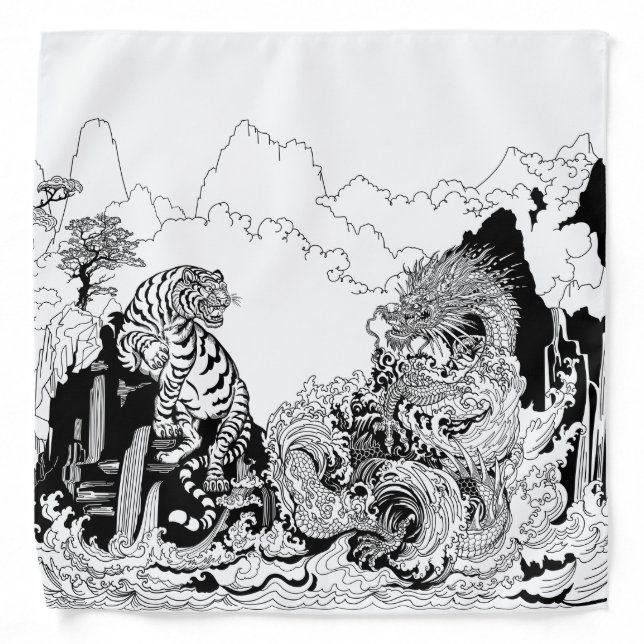 Azure Dragon and White Tiger. Illustration Bandana (Front)