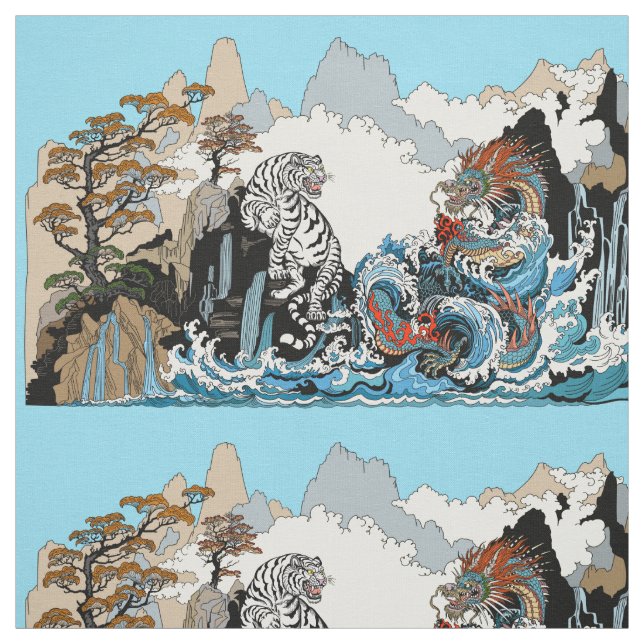 Azure Dragon and White Tiger. Illustration  Fabric (Swatch)