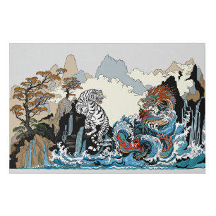 Azure Dragon and White Tiger. Illustration Faux Canvas Print