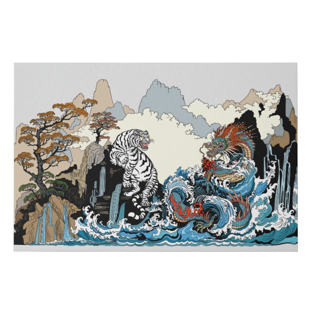Azure Dragon and White Tiger. Illustration Faux Canvas Print (Front)