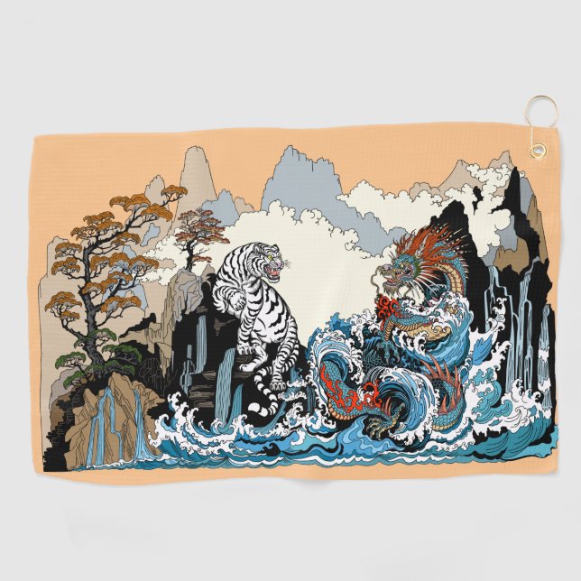 Azure Dragon and White Tiger. Illustration Golf Towel (Horizontal)