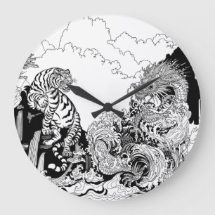 Azure Dragon and White Tiger. Illustration Large Clock