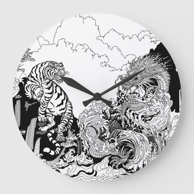 Azure Dragon and White Tiger. Illustration Large Clock (Front)
