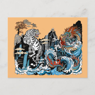 Azure Dragon and White Tiger. Illustration Postcard