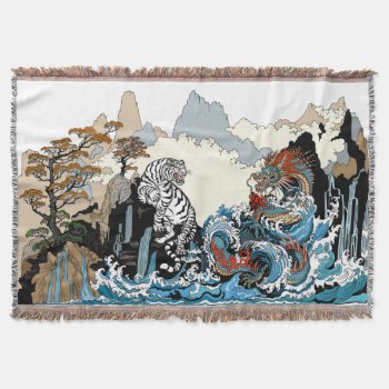 Azure Dragon And White Tiger. Illustration Throw Blanket by insimalife at Zazzle