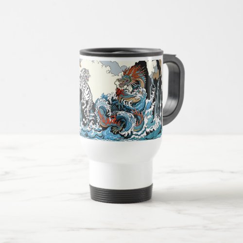 Azure Dragon and White Tiger Illustration Travel Mug