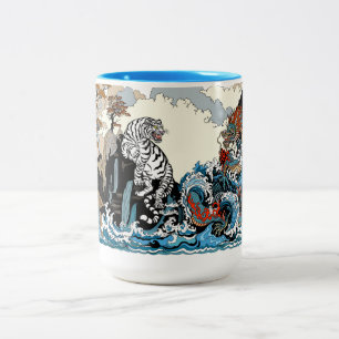 Azure Dragon and White Tiger. Illustration Two-Tone Coffee Mug