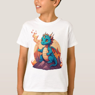 Azure Dragon Ember on Lava – Mythic Fire & Ice T-Shirt