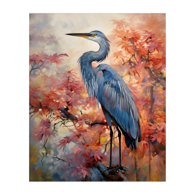 Azure Dreams: Heron’s Reflections in Louisiana Acrylic Print (Front)