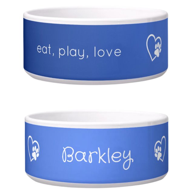 Azure 'eat play love' Dog Name Bowl (Creator Uploaded)