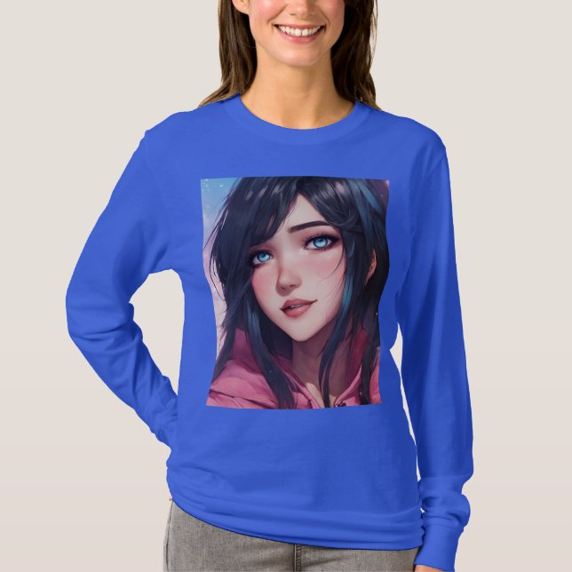 "Azure Elegance: Blue Full Sleeve Women's T-Shirt" T-Shirt (Front)