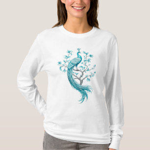 Azure Elegance – Peacock Botanical Art T-Shirt