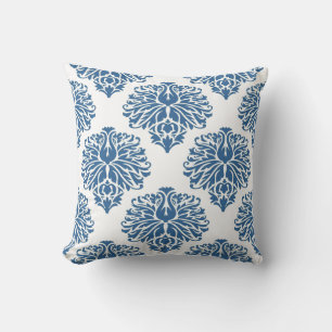 Azure Elegant Damask Throw Pillow