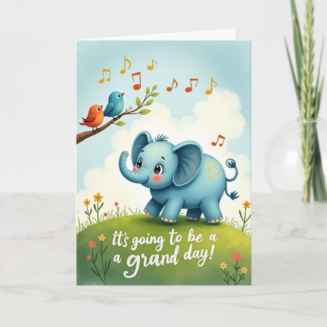 Azure Elephant Birthday Card (Front)