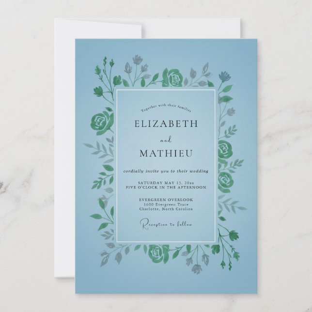 Azure Emerald Leafy Wedding Invitation (Front)
