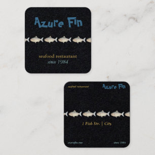 Azure Fin Elegant Black Coastal Seafood Restaurant Square Business Card