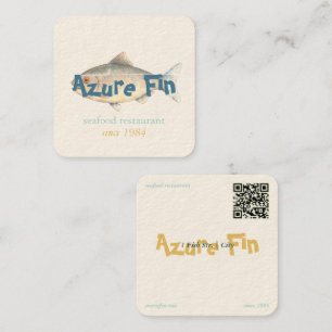 Azure Fin Elegant Fish Restaurant Logo Square Business Card