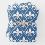 Azure Fleur de Lis Wrapping Paper Sheets