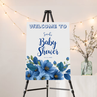 Azure Floral Baby Shower Welcome Sign Foam Boards