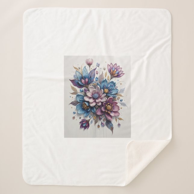 Azure Flower Symphony Sherpa Blanket (Front)
