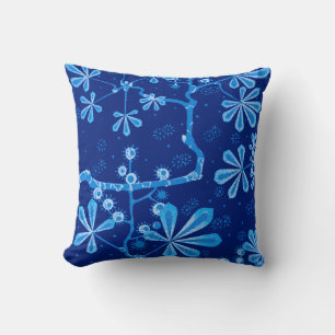 Azure Frost Flower Throw Pillow