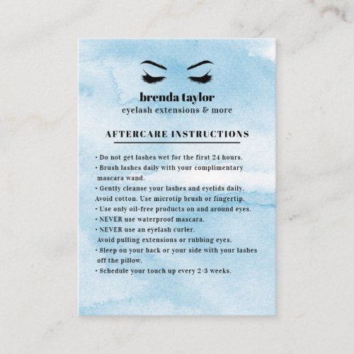 Azure Glam Eyelash Browbar Aftercare Instructions Business Card