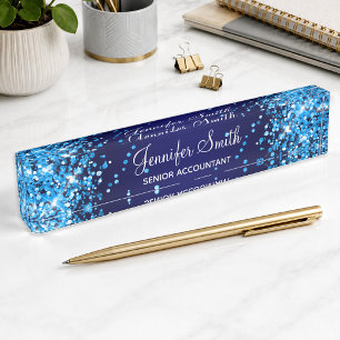 Azure Glitter Navy Blue Gradient Desk Name Plate