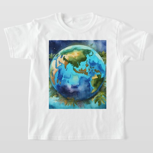 Azure Globe Watercolour Earth T_Shirt