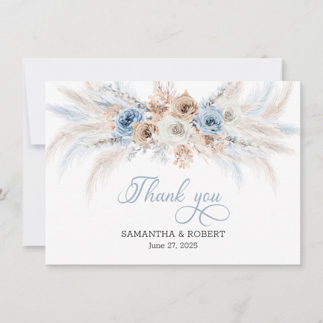 Azure & Gold Harmony: Wedding Thank You Card (Front)