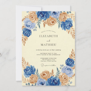 Azure Gold Ranunculus Eucalyptus Wedding Invitation