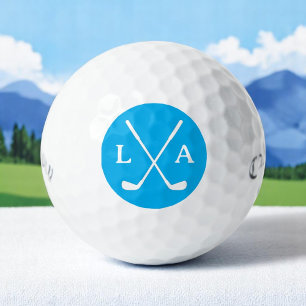 Azure Golfer Initials and Clubs Golf Balls