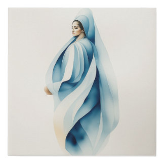 Azure Grace – Modern Abstract Blue Veiled Woman  Faux Canvas Print