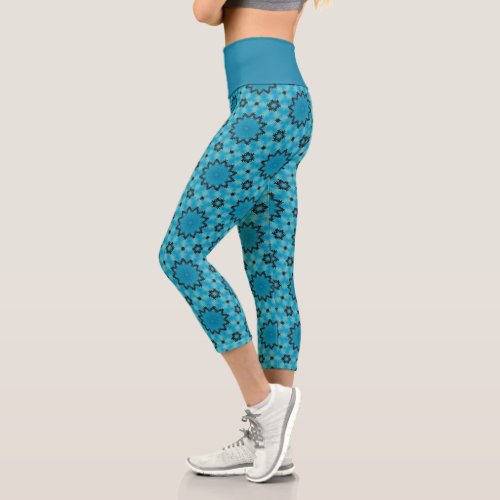 Azure Harmony Turquoise Mandalas Capri Leggings