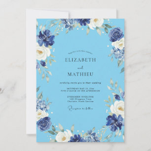 Azure Indigo Painted Wedding Invitation