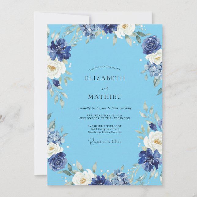 Azure Indigo Painted Wedding Invitation (Front)