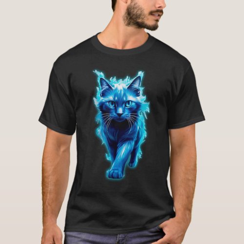 Azure Inferno The Blue Flame Cat T_Shirt
